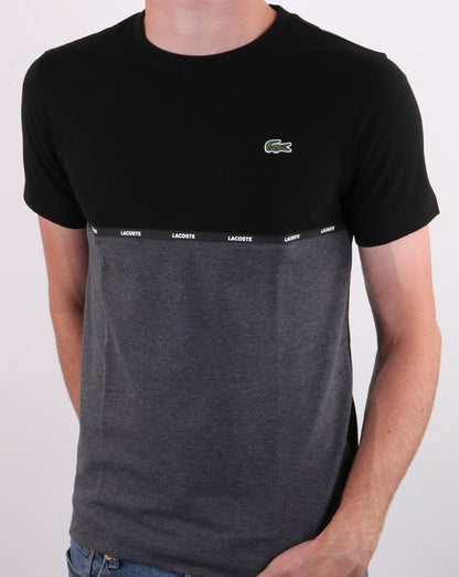 Lacoste T-Shirt mit Kontraststreifen Schwarz/Grau