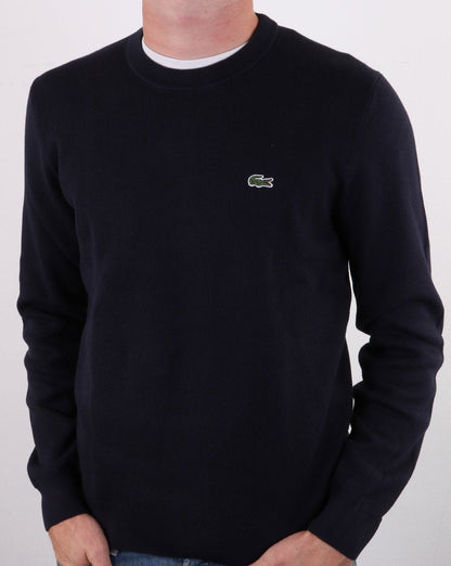 Lacoste – Rundhalspullover aus Baumwollpiqué in Marineblau