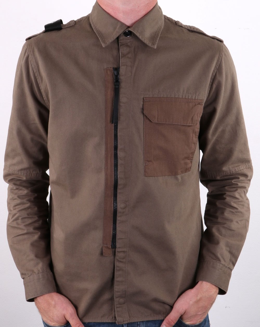 MA.Strum Zip Front Overshirt Timber Wolf