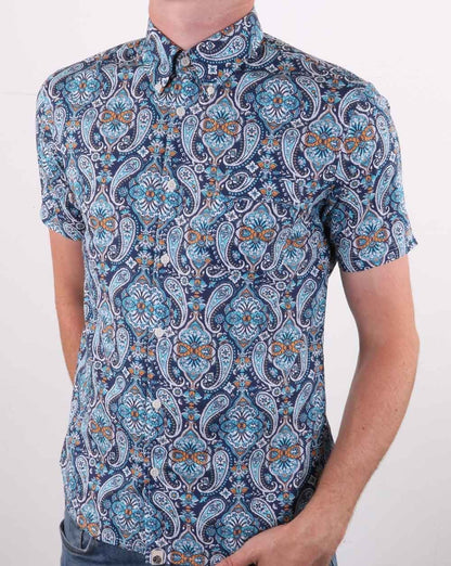 Pretty Green Daytona Resort Hemd Marineblau