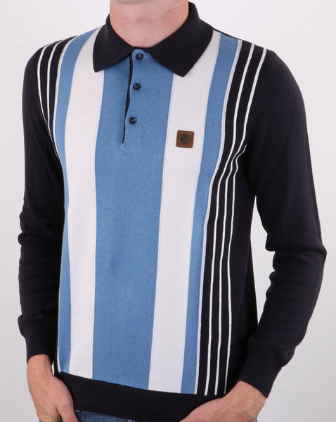 Trojan Multi-stripe Long Sleeve Knit Polo Navy
