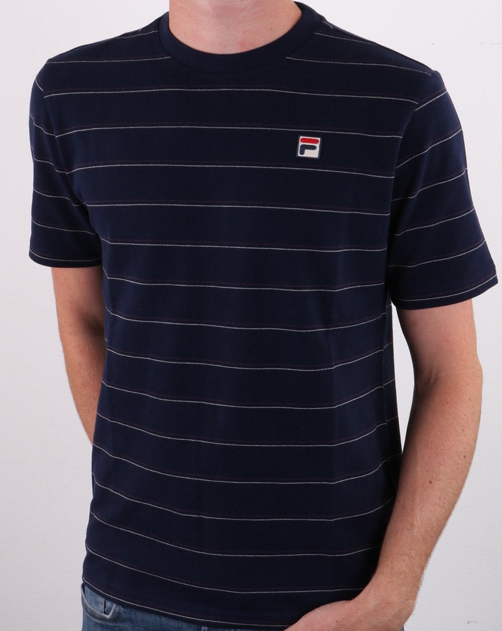 Fila Vintage Leon gestreiftes T-Shirt Marineblau
