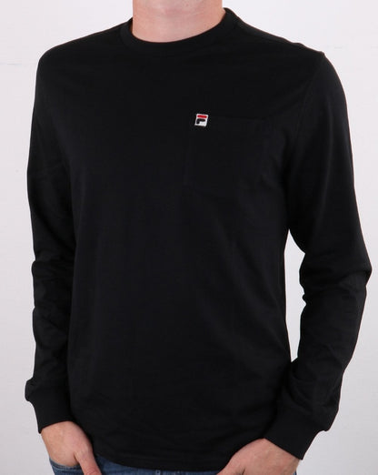 Fila Vintage Langarm-T-Shirt mit Tasche in Schwarz