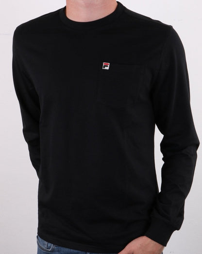 Fila Vintage Langarm-T-Shirt mit Tasche in Schwarz
