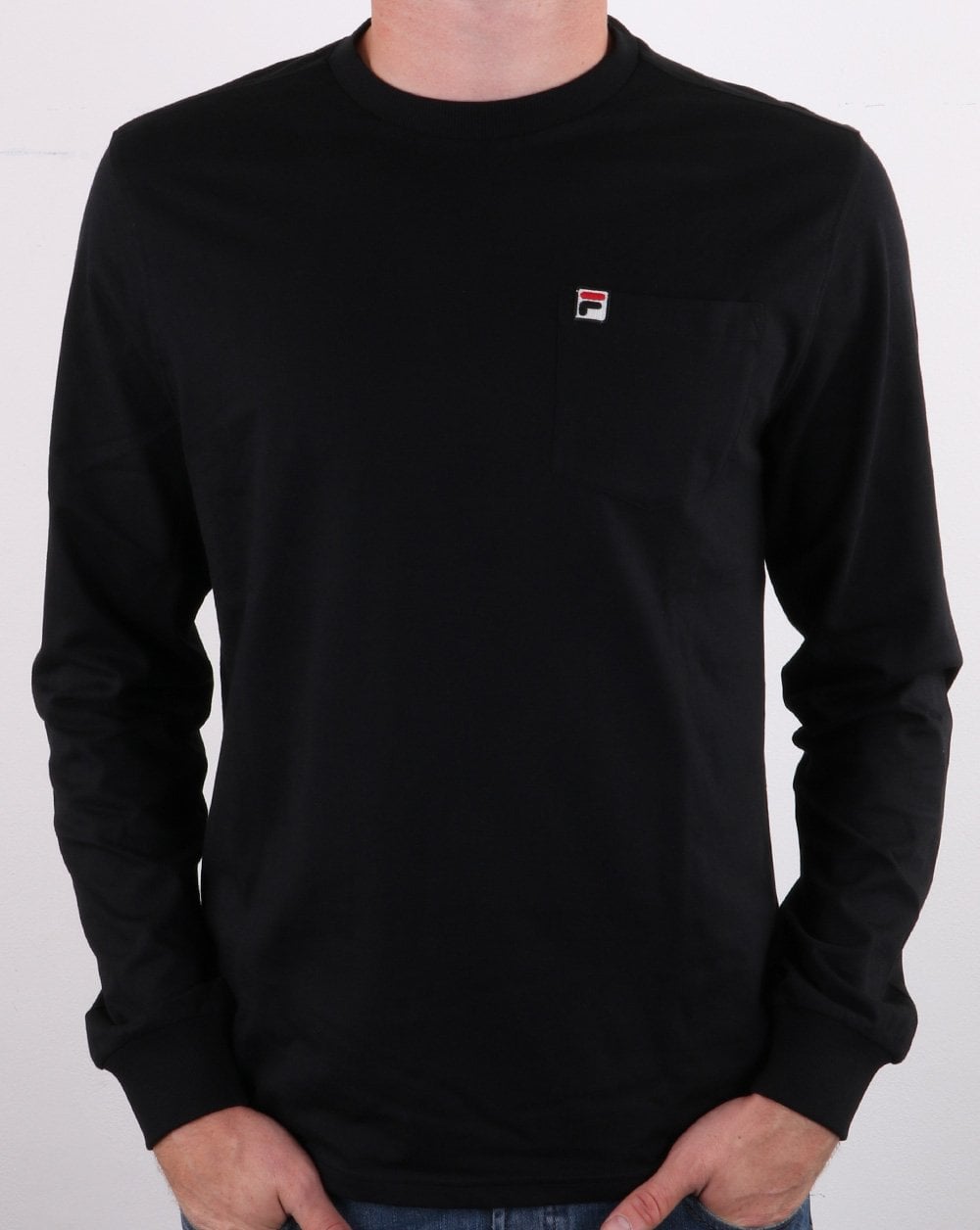 Fila Vintage Langarm-T-Shirt mit Tasche in Schwarz
