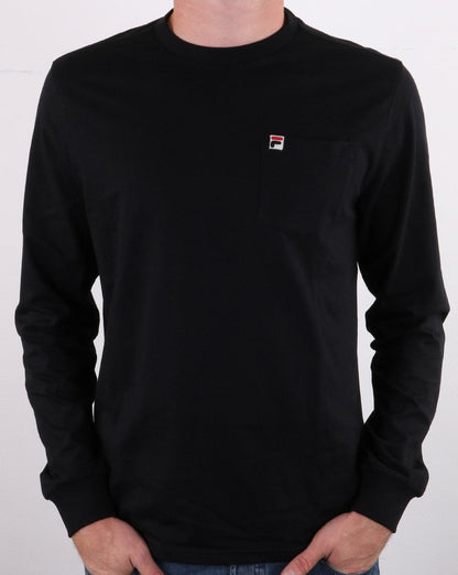 Fila Vintage Langarm-T-Shirt mit Tasche in Schwarz