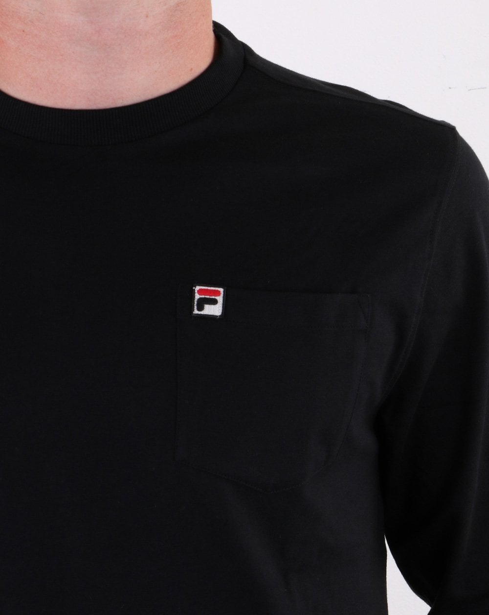 Fila Vintage Langarm-T-Shirt mit Tasche in Schwarz