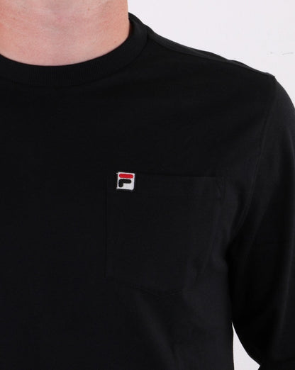 Fila Vintage Langarm-T-Shirt mit Tasche in Schwarz