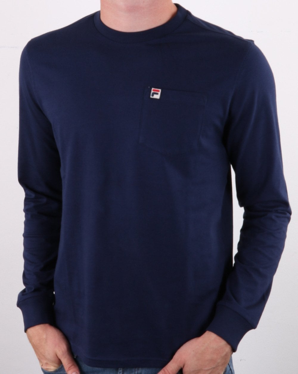 Fila Vintage Langarm-T-Shirt mit Tasche, Marineblau