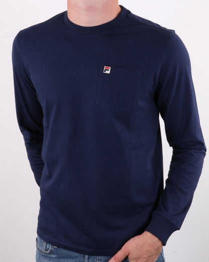 Fila Vintage Langarm-T-Shirt mit Tasche, Marineblau