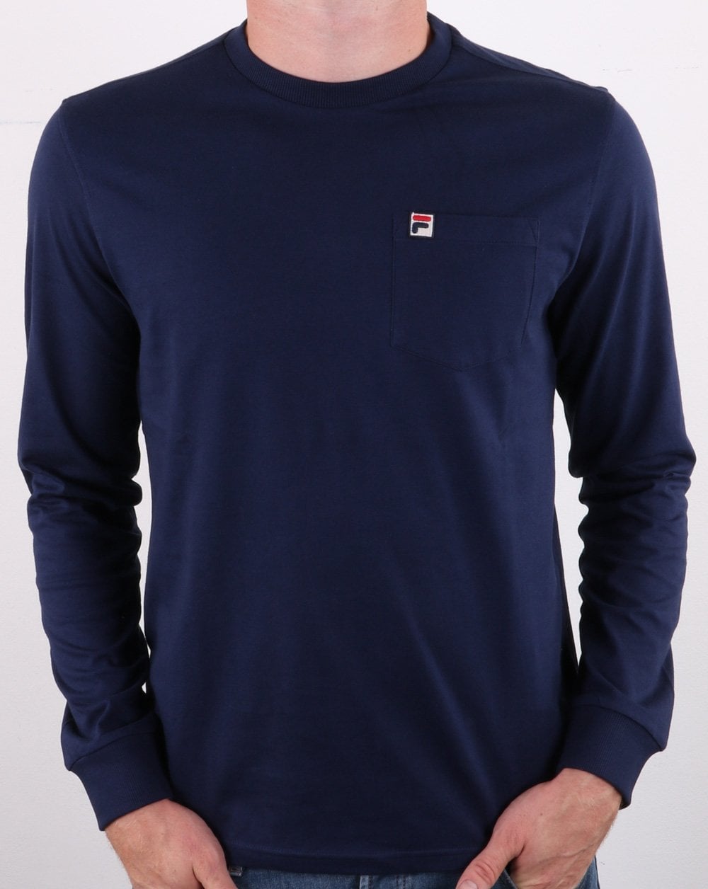 Fila Vintage Langarm-T-Shirt mit Tasche, Marineblau