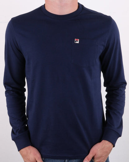Fila Vintage Langarm-T-Shirt mit Tasche, Marineblau