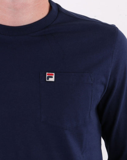 Fila Vintage Langarm-T-Shirt mit Tasche, Marineblau