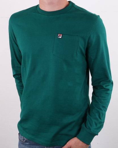 Fila Vintage Langarm-T-Shirt mit Tasche Grün