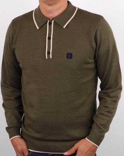 Gabicci Vintage Linekar Langarm-Polo Oliv