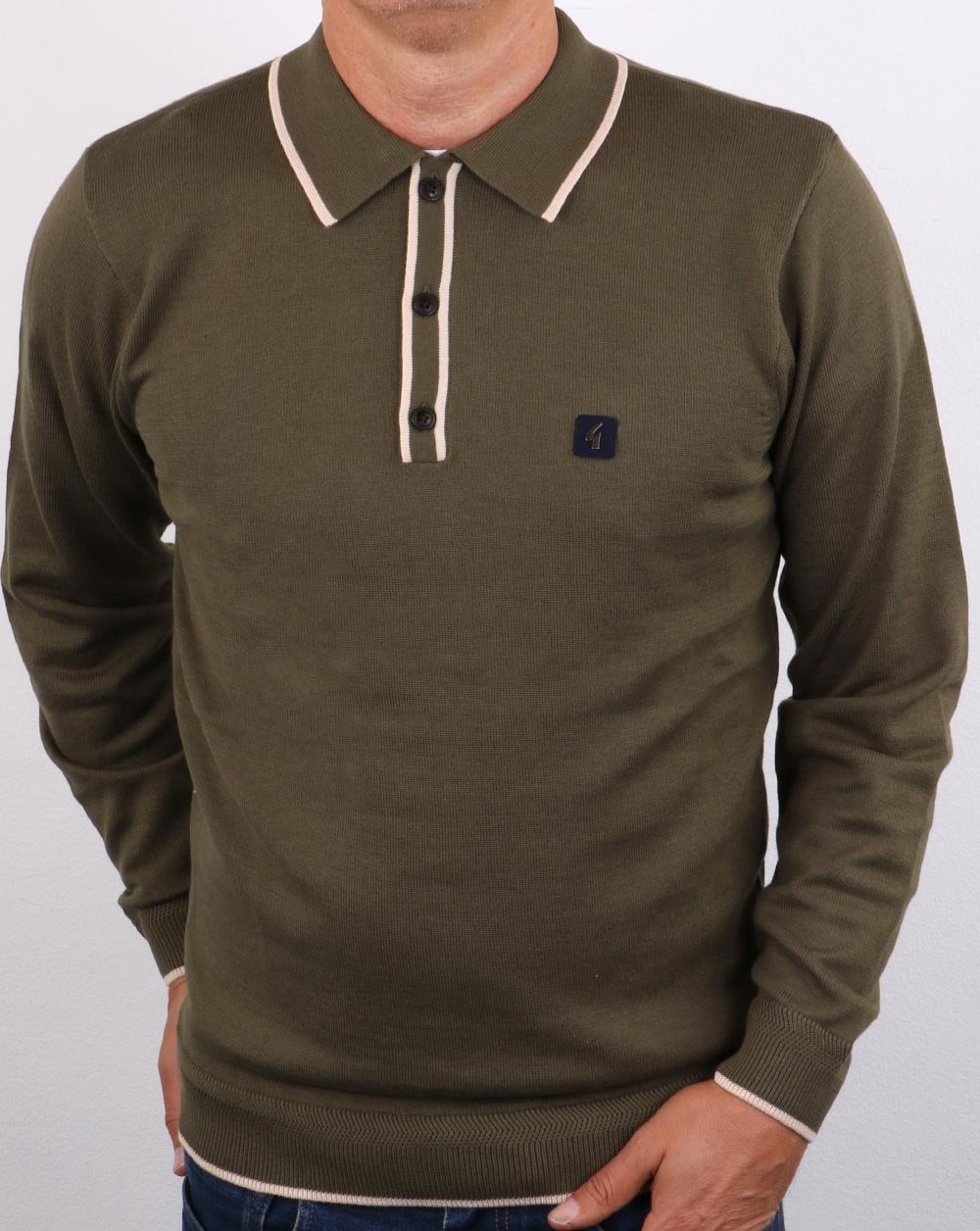Gabicci Vintage Linekar Langarm-Polo Oliv