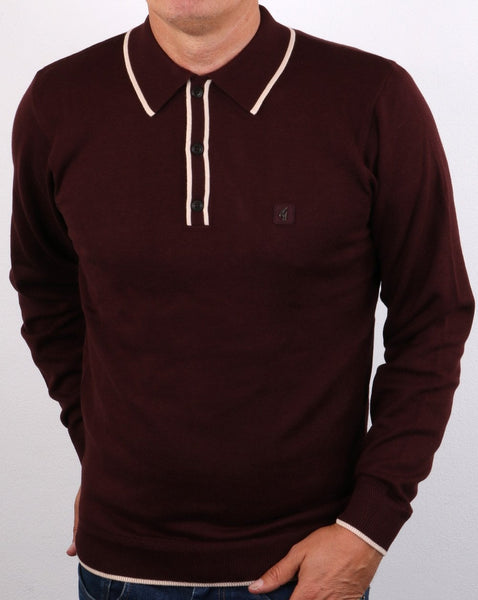 Gabicci Vintage Linekar Long Sleeve Polo Deep Port