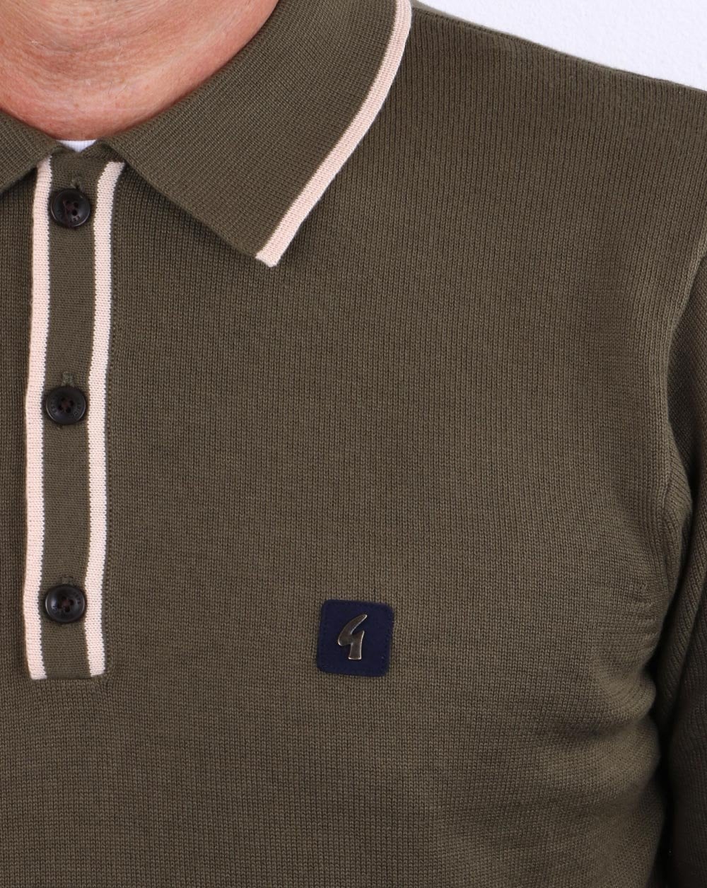 Gabicci Vintage Linekar Langarm-Polo Oliv