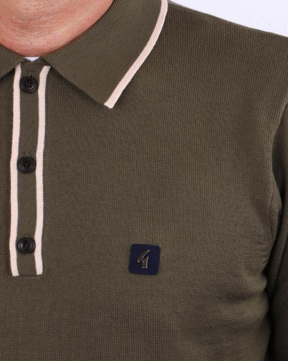 Gabicci Vintage Linekar Langarm-Polo Oliv