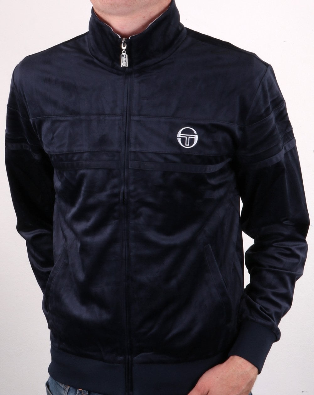 Sergio Tacchini Masters Velours-Trainingsjacke Marineblau/Weiß