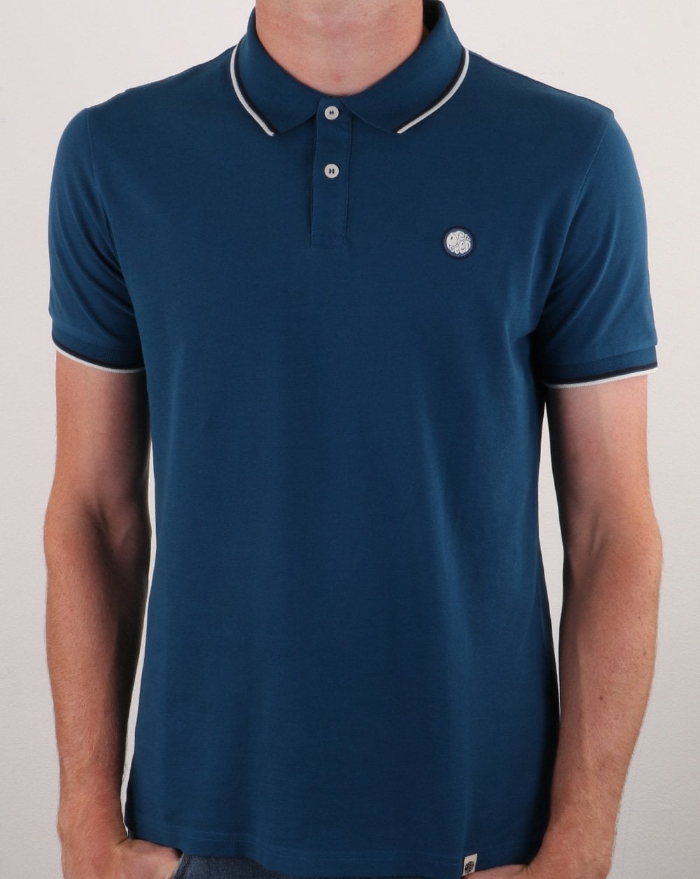 Pretty Green Polo Shirt Blue - Pique Cotton - Barton