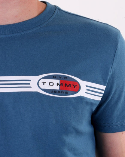 Tommy Jeans – T-Shirt mit Linien-Logo, Blau