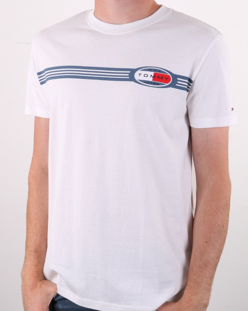 Tommy Jeans – Weißes T-Shirt mit Linien-Logo
