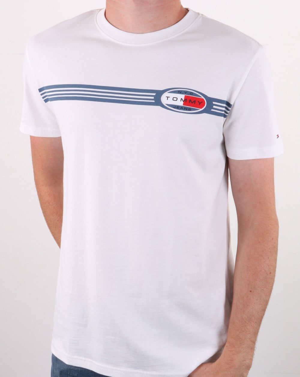 Tommy Jeans – Weißes T-Shirt mit Linien-Logo