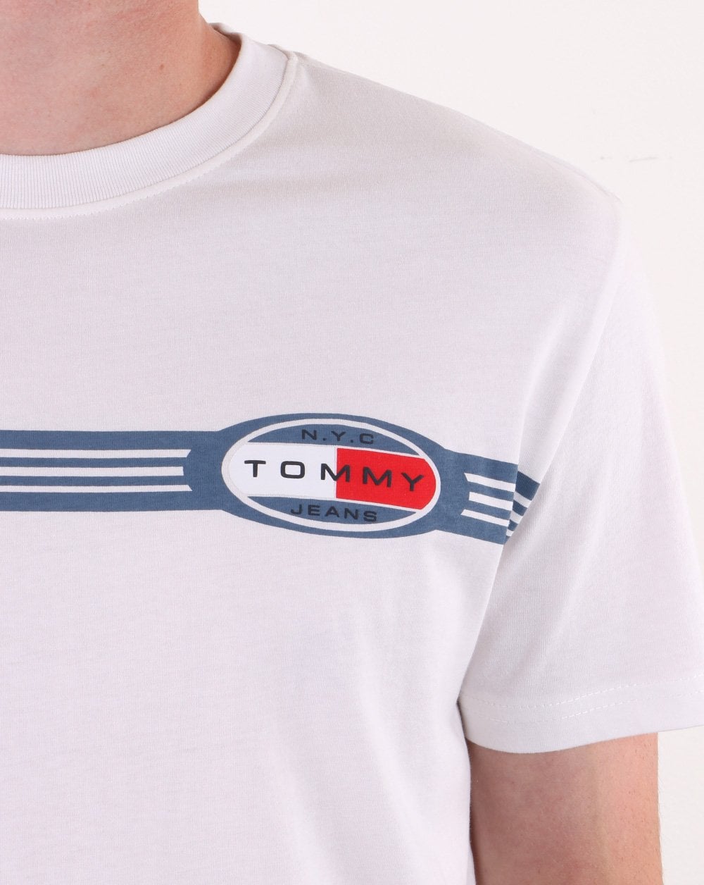 Tommy Jeans – Weißes T-Shirt mit Linien-Logo