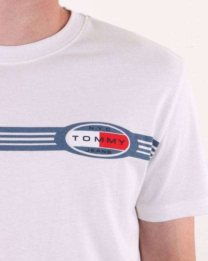 Tommy Jeans – Weißes T-Shirt mit Linien-Logo
