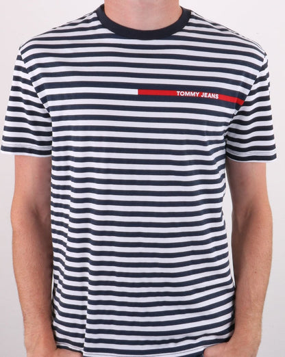Tommy Jeans – Gestreiftes T-Shirt in Marineblau/Weiß
