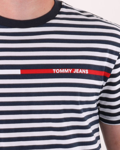 Tommy Jeans – Gestreiftes T-Shirt in Marineblau/Weiß