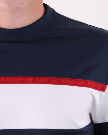 Tommy Hilfiger – T-Shirt mit Streifenband in Marineblau