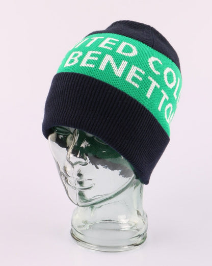 Benetton Strickmütze mit Logo in Marineblau