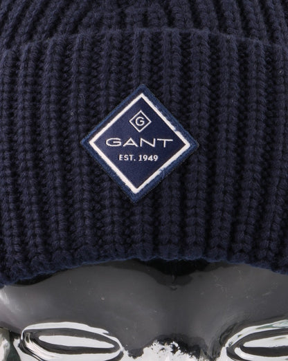 Gant Baumwoll-Rippstrickmütze Marine