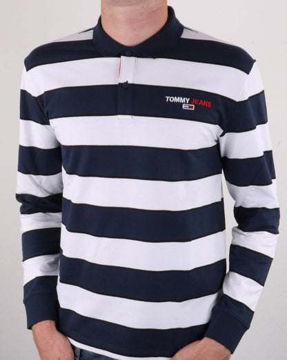 Tommy Hilfiger – Langärmliges Poloshirt mit Streifen in Twilight Navy