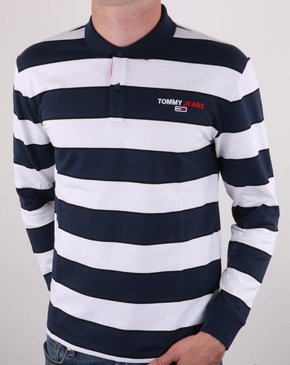 Tommy Hilfiger – Langärmliges Poloshirt mit Streifen in Twilight Navy