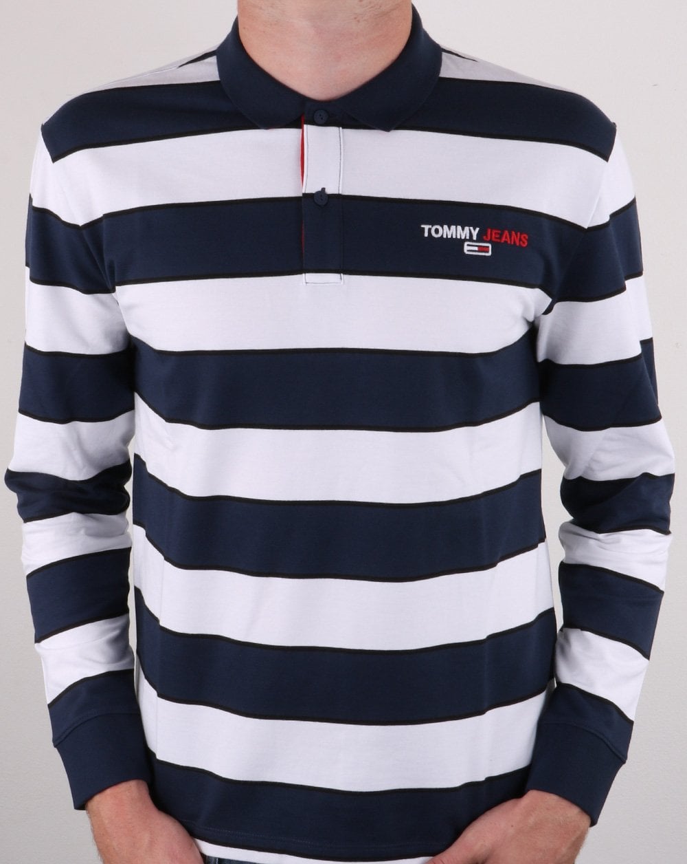 Tommy Hilfiger – Langärmliges Poloshirt mit Streifen in Twilight Navy