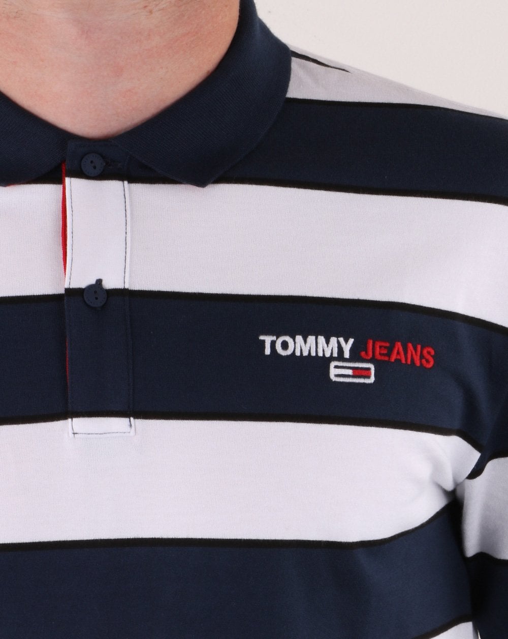 Tommy Hilfiger – Langärmliges Poloshirt mit Streifen in Twilight Navy