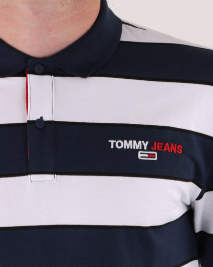 Tommy Hilfiger – Langärmliges Poloshirt mit Streifen in Twilight Navy