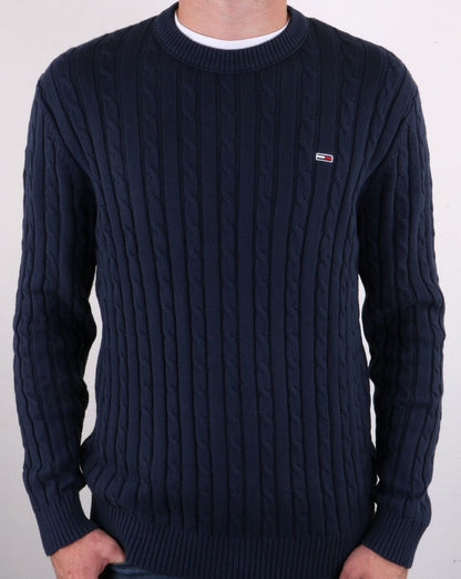 Tommy Hilfiger – Zopfmusterpullover in Marineblau