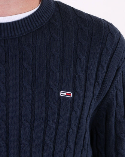 Tommy Hilfiger – Zopfmusterpullover in Marineblau