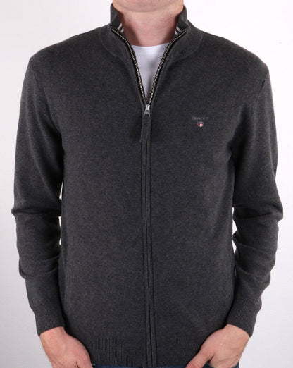 Gant Superfine Lammwolle Reißverschluss Strickjacke Dunkelgrau