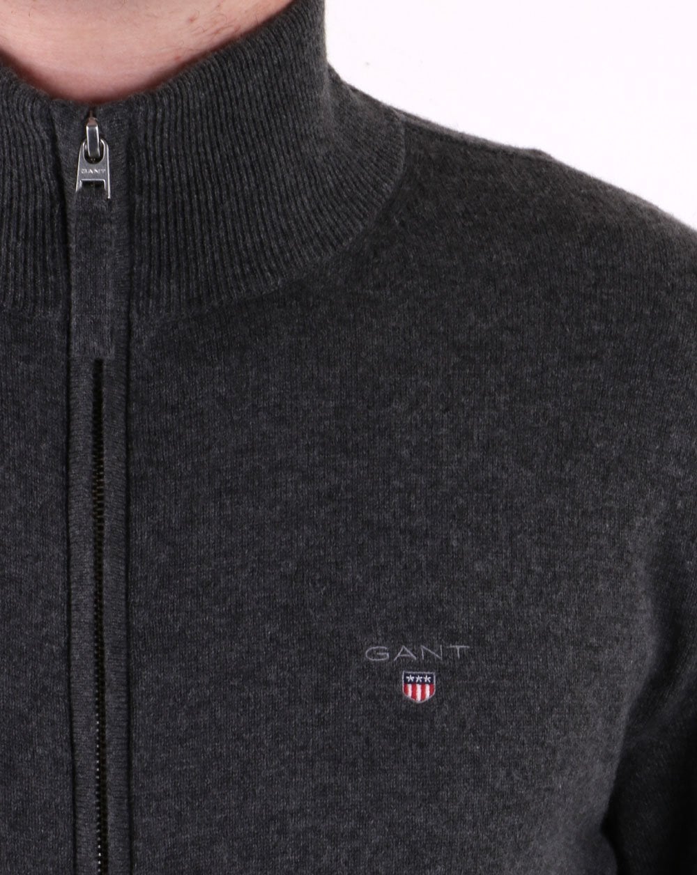 Gant Superfine Lambswool Zip Cardigan Dark Grey