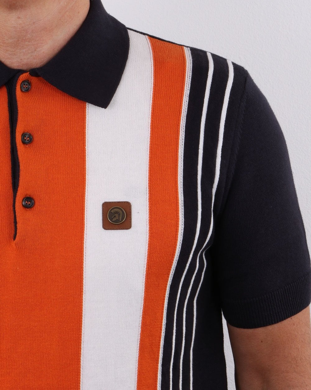 Trojan Strick-Poloshirt mit mehreren Streifen in Marineblau