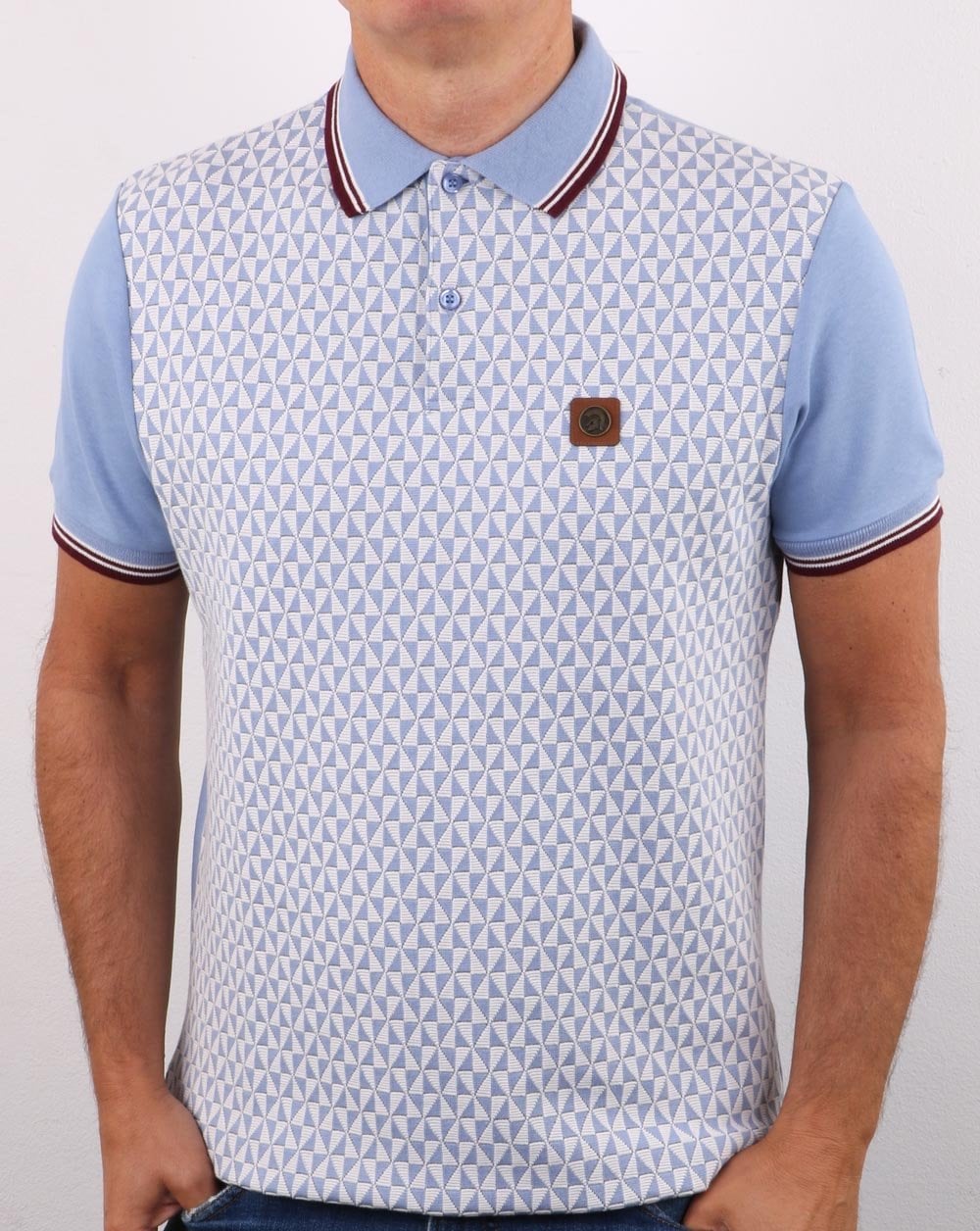 Trojan Diamond Panel Poloshirt Himmelblau