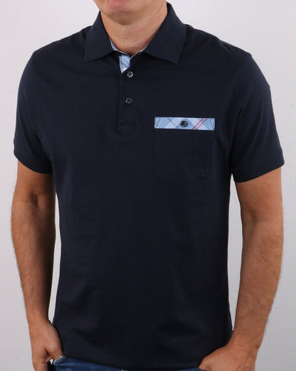 Barbour Poloshirt mit Tartan-Tasche, Marineblau