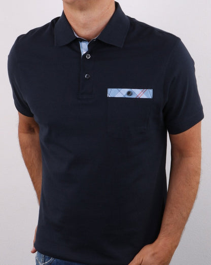 Barbour Poloshirt mit Tartan-Tasche, Marineblau
