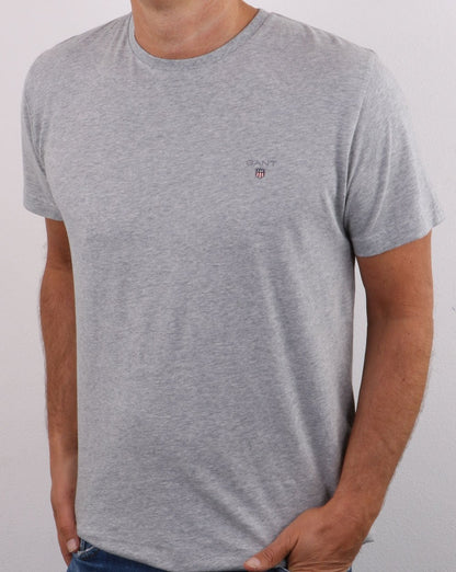 Gant Solides T-Shirt mit Rundhalsausschnitt, Hellgraumeliert