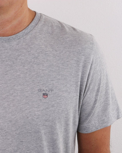 Gant Solides T-Shirt mit Rundhalsausschnitt, Hellgraumeliert